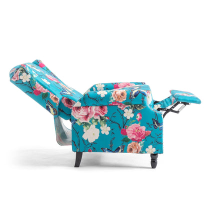 Lot de 2 fauteuils inclinables manuels en lin fleuri avec repose-pieds