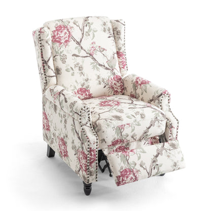 Lot de 2 fauteuils inclinables manuels en lin fleuri avec repose-pieds