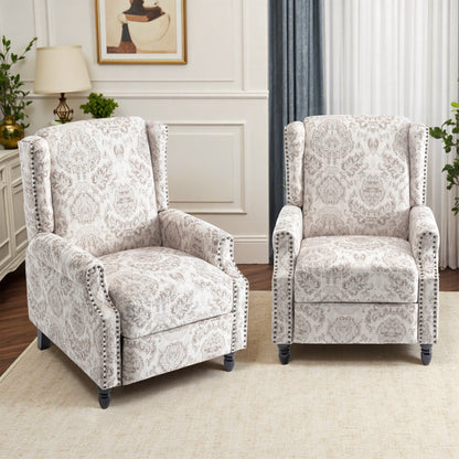 Lot de 2 fauteuils inclinables manuels en lin fleuri avec repose-pieds