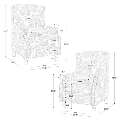 Lot de 2 fauteuils inclinables manuels en lin fleuri avec repose-pieds
