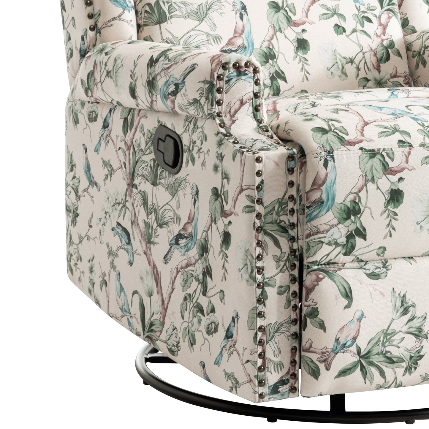 Lot de 2 fauteuils inclinables manuels en lin fleuri avec repose-pieds