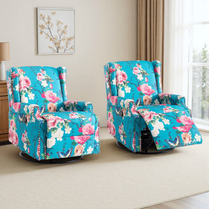 Lot de 2 fauteuils inclinables manuels en lin fleuri avec repose-pieds