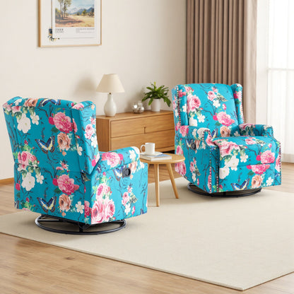 Lot de 2 fauteuils inclinables manuels en lin fleuri avec repose-pieds