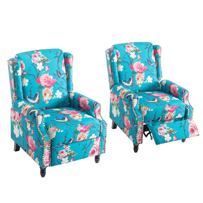Lot de 2 fauteuils inclinables manuels en lin fleuri avec repose-pieds