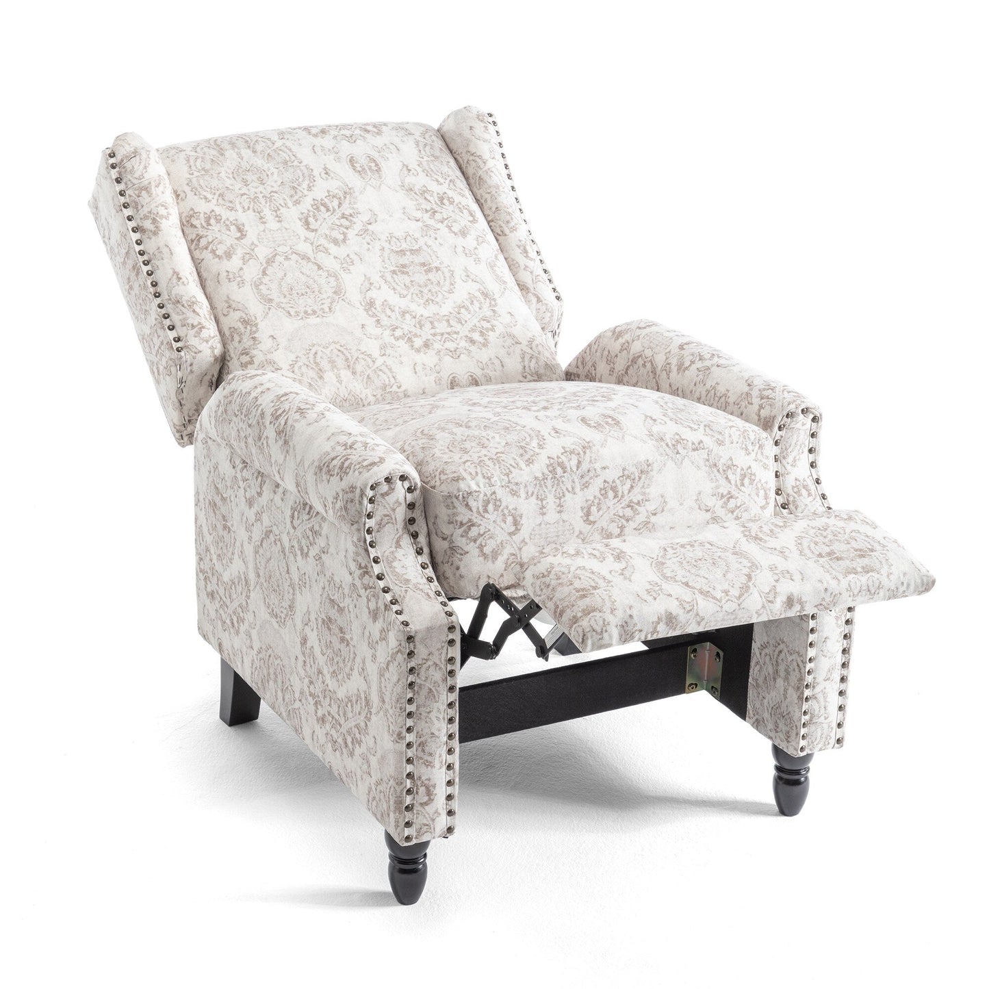 Lot de 2 fauteuils inclinables manuels en lin fleuri avec repose-pieds