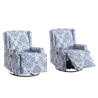 Lot de 2 fauteuils inclinables manuels en lin fleuri avec repose-pieds
