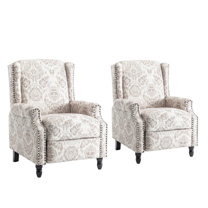 Lot de 2 fauteuils inclinables manuels en lin fleuri avec repose-pieds