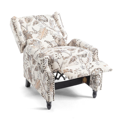 Lot de 2 fauteuils inclinables manuels en lin fleuri avec repose-pieds