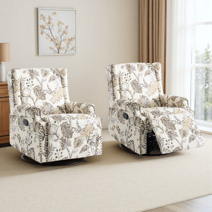 Lot de 2 fauteuils inclinables manuels en lin fleuri avec repose-pieds