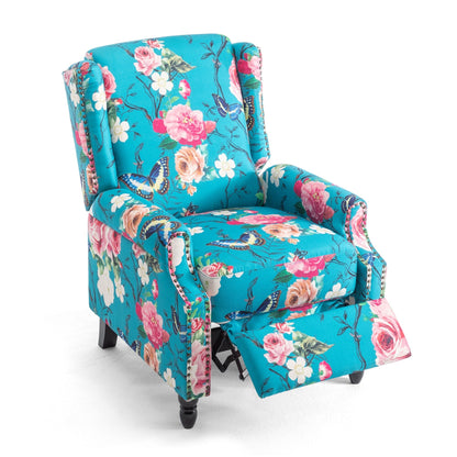 Lot de 2 fauteuils inclinables manuels en lin fleuri avec repose-pieds