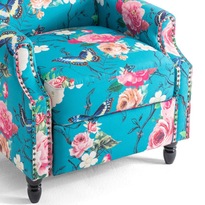 Lot de 2 fauteuils inclinables manuels en lin fleuri avec repose-pieds