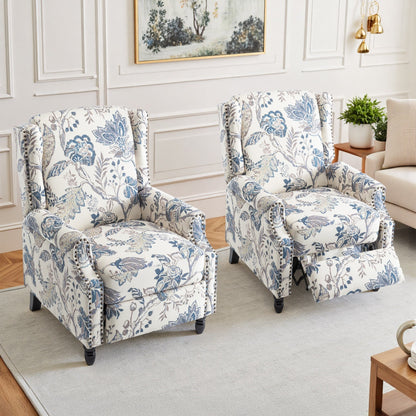 Lot de 2 fauteuils inclinables manuels en lin fleuri avec repose-pieds