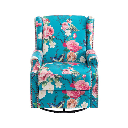 Lot de 2 fauteuils inclinables manuels en lin fleuri avec repose-pieds