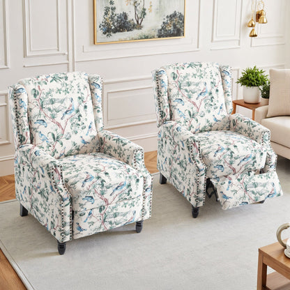 Lot de 2 fauteuils inclinables manuels en lin fleuri avec repose-pieds