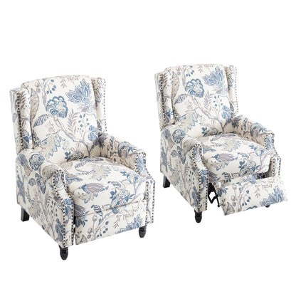 Lot de 2 fauteuils inclinables manuels en lin fleuri avec repose-pieds