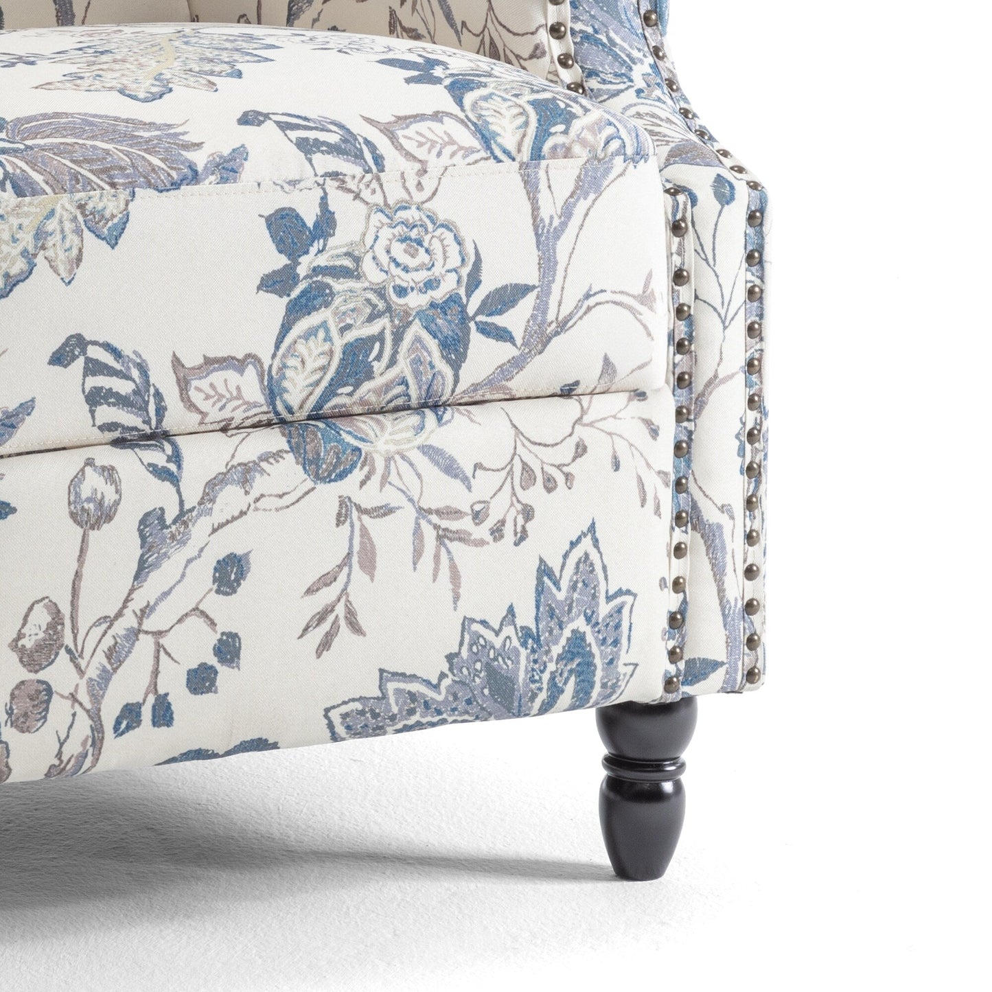 Lot de 2 fauteuils inclinables manuels en lin fleuri avec repose-pieds