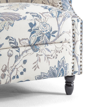 Lot de 2 fauteuils inclinables manuels en lin fleuri avec repose-pieds