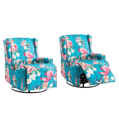 Lot de 2 fauteuils inclinables manuels en lin fleuri avec repose-pieds