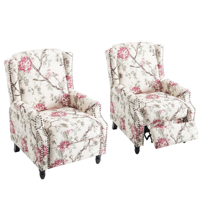 Lot de 2 fauteuils inclinables manuels en lin fleuri avec repose-pieds