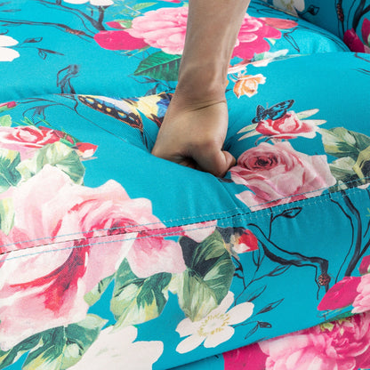 Lot de 2 fauteuils inclinables manuels en lin fleuri avec repose-pieds