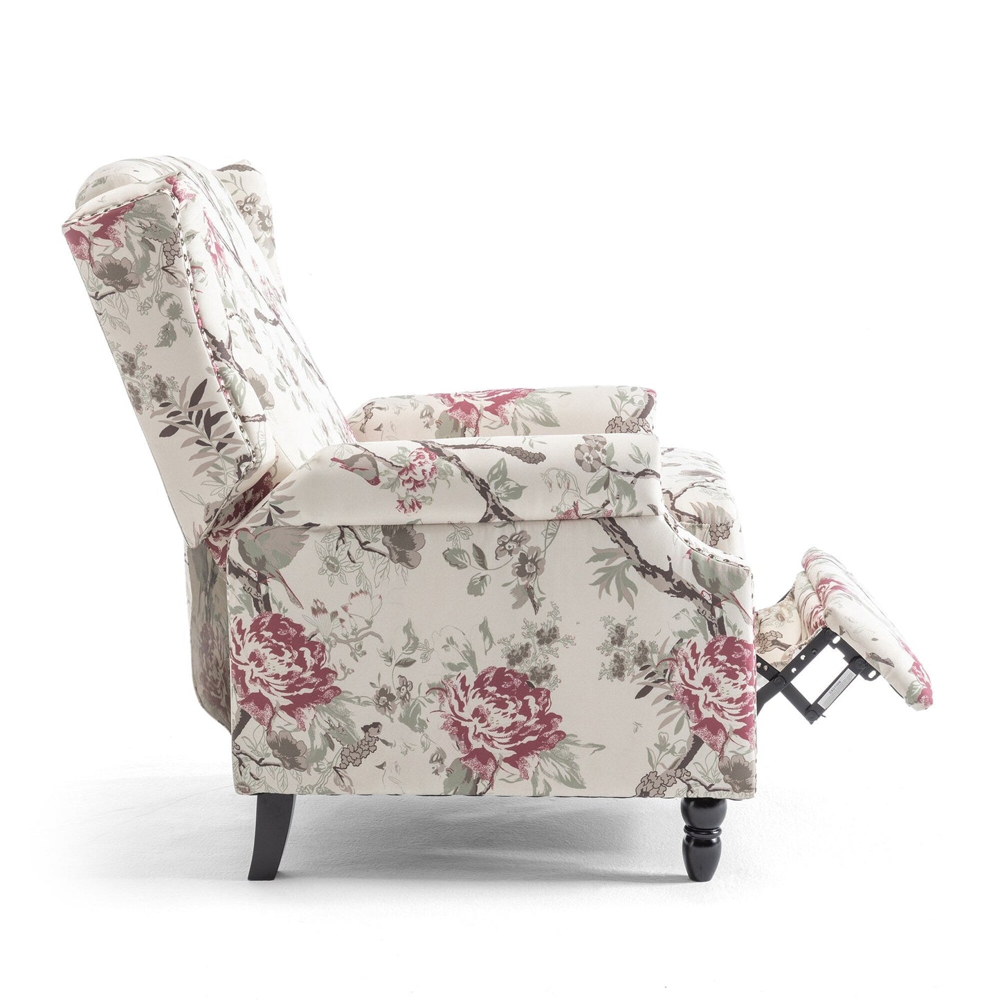 Lot de 2 fauteuils inclinables manuels en lin fleuri avec repose-pieds