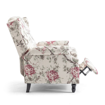 Lot de 2 fauteuils inclinables manuels en lin fleuri avec repose-pieds