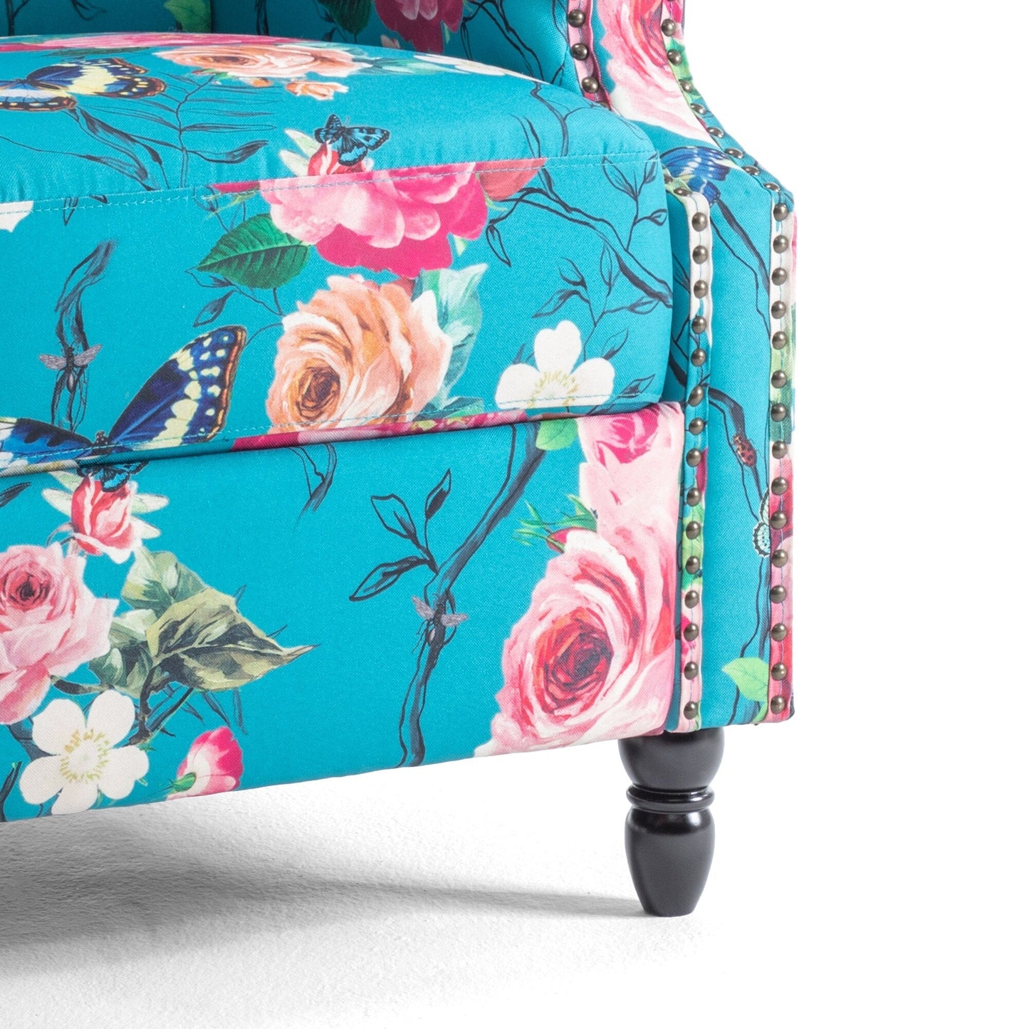 Lot de 2 fauteuils inclinables manuels en lin fleuri avec repose-pieds