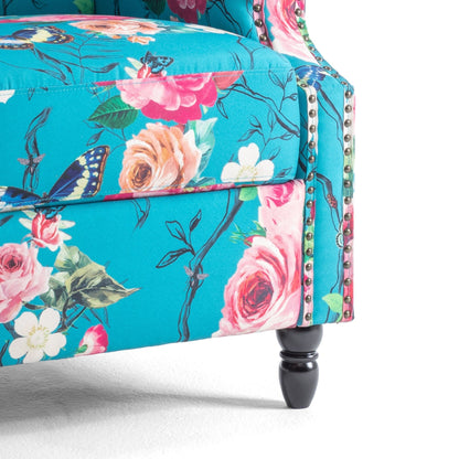 Lot de 2 fauteuils inclinables manuels en lin fleuri avec repose-pieds