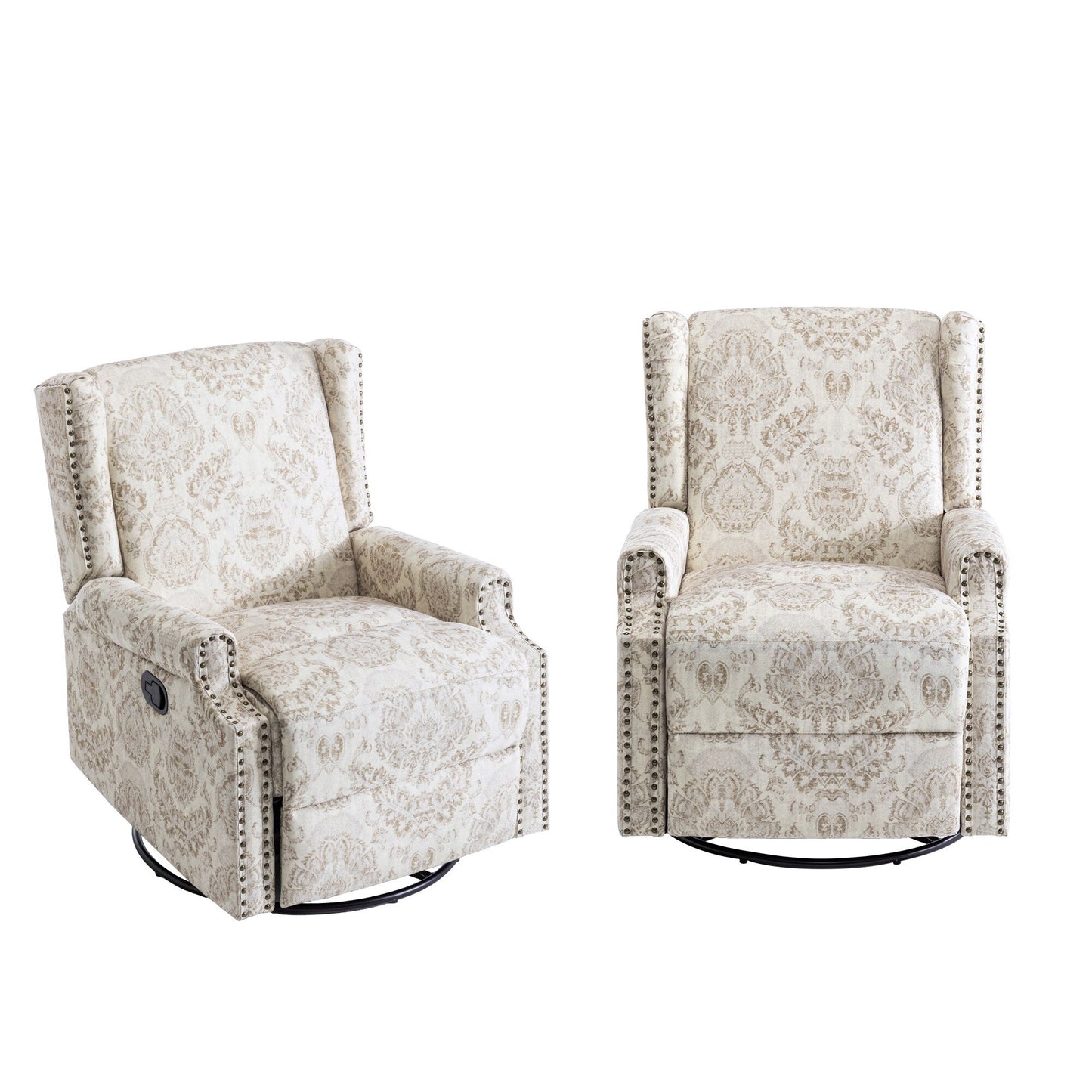 Lot de 2 fauteuils inclinables manuels en lin fleuri avec repose-pieds