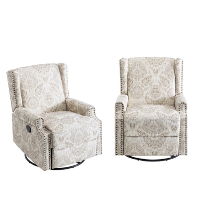 Lot de 2 fauteuils inclinables manuels en lin fleuri avec repose-pieds