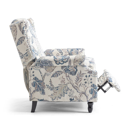 Lot de 2 fauteuils inclinables manuels en lin fleuri avec repose-pieds