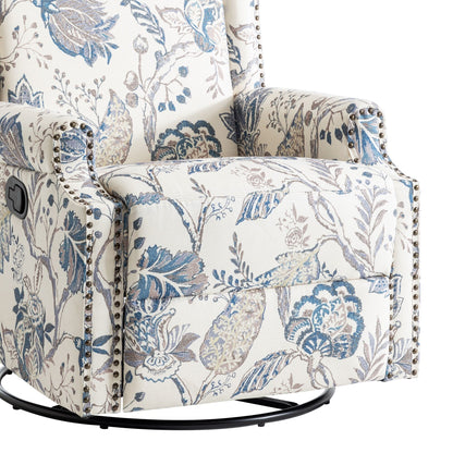 Lot de 2 fauteuils inclinables manuels en lin fleuri avec repose-pieds