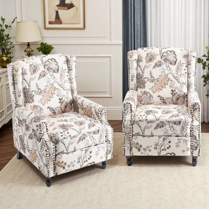 Lot de 2 fauteuils inclinables manuels en lin fleuri avec repose-pieds