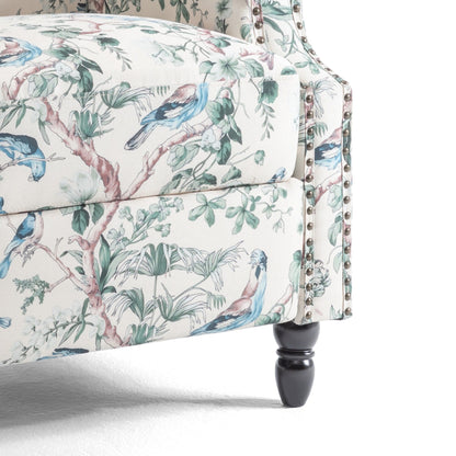 Lot de 2 fauteuils inclinables manuels en lin fleuri avec repose-pieds