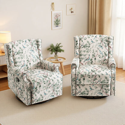 Lot de 2 fauteuils inclinables manuels en lin fleuri avec repose-pieds