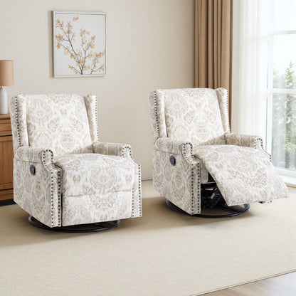 Lot de 2 fauteuils inclinables manuels en lin fleuri avec repose-pieds