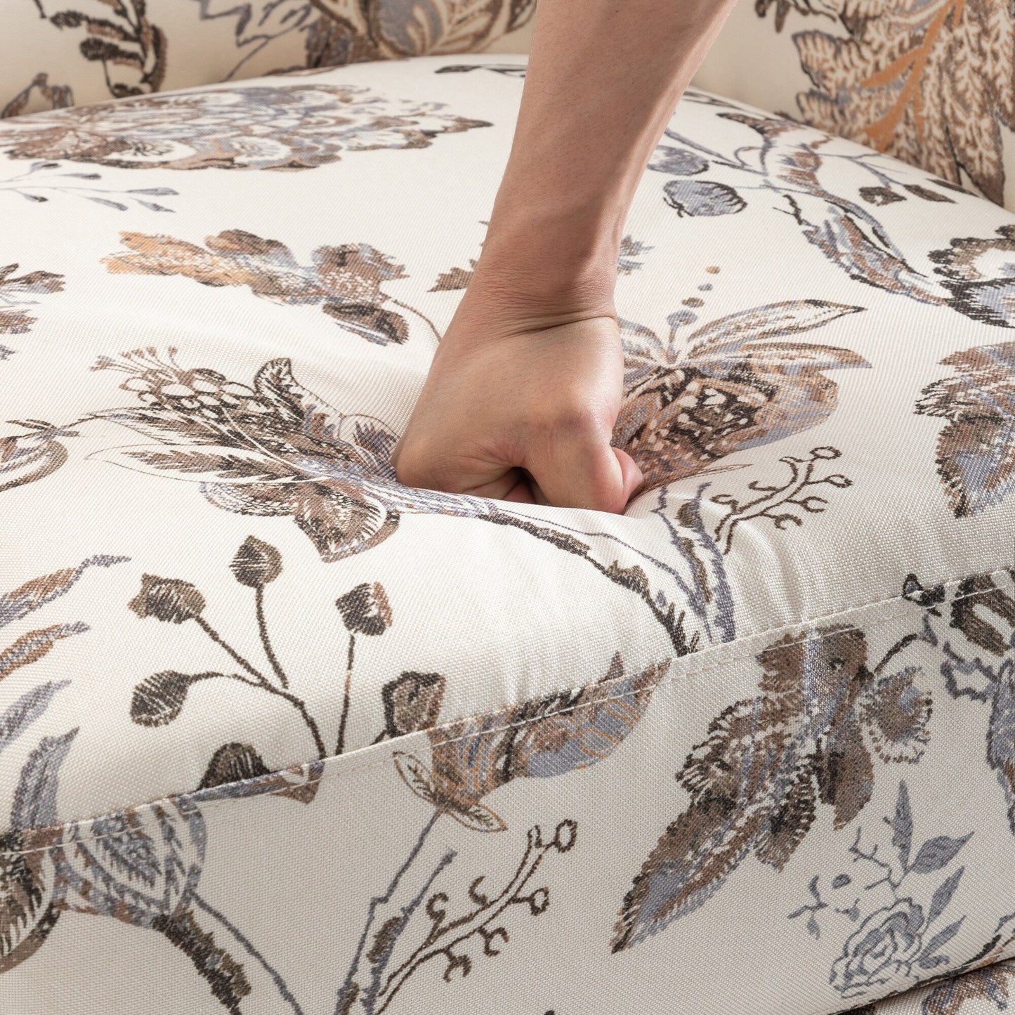 Lot de 2 fauteuils inclinables manuels en lin fleuri avec repose-pieds