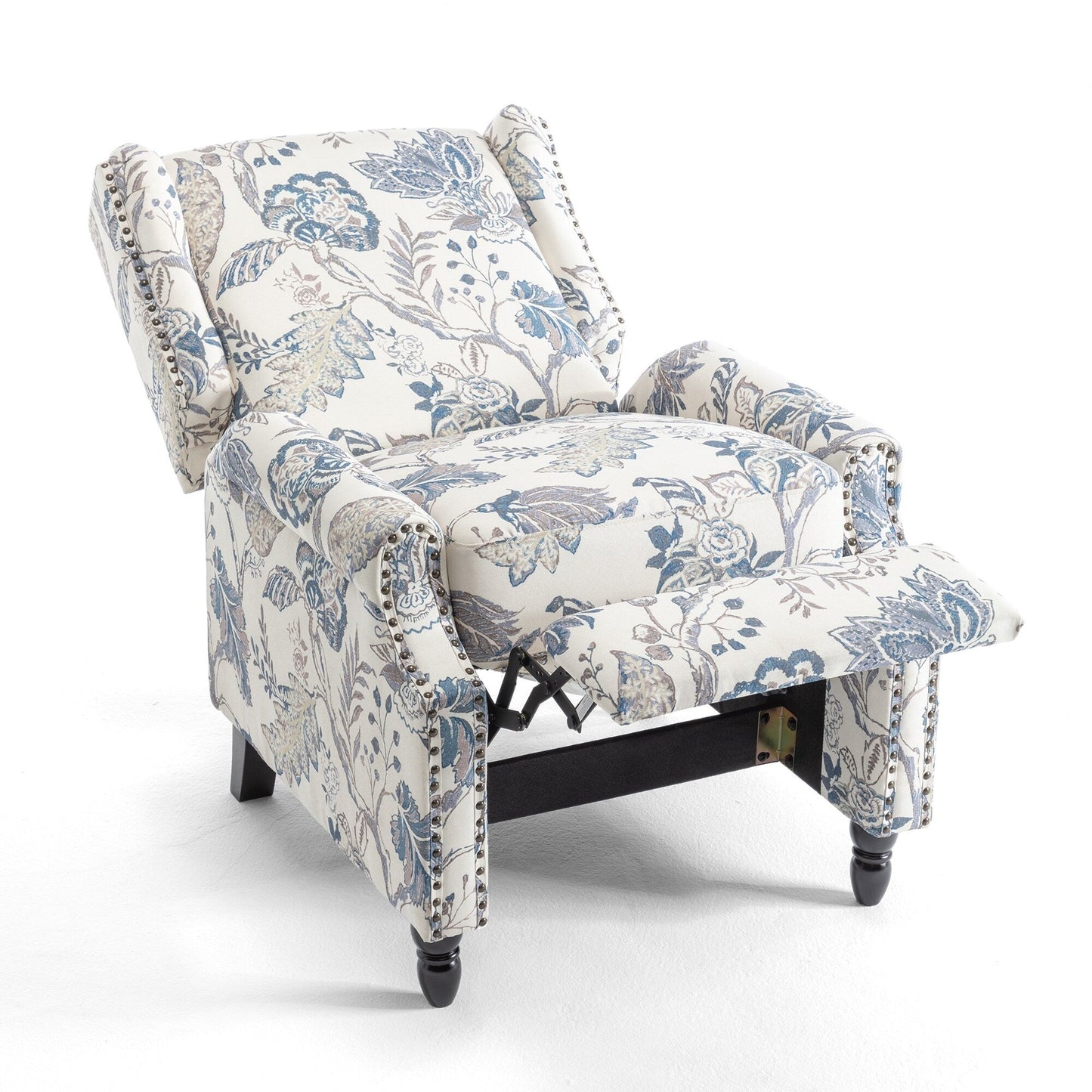 Lot de 2 fauteuils inclinables manuels en lin fleuri avec repose-pieds