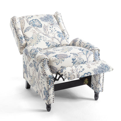 Lot de 2 fauteuils inclinables manuels en lin fleuri avec repose-pieds