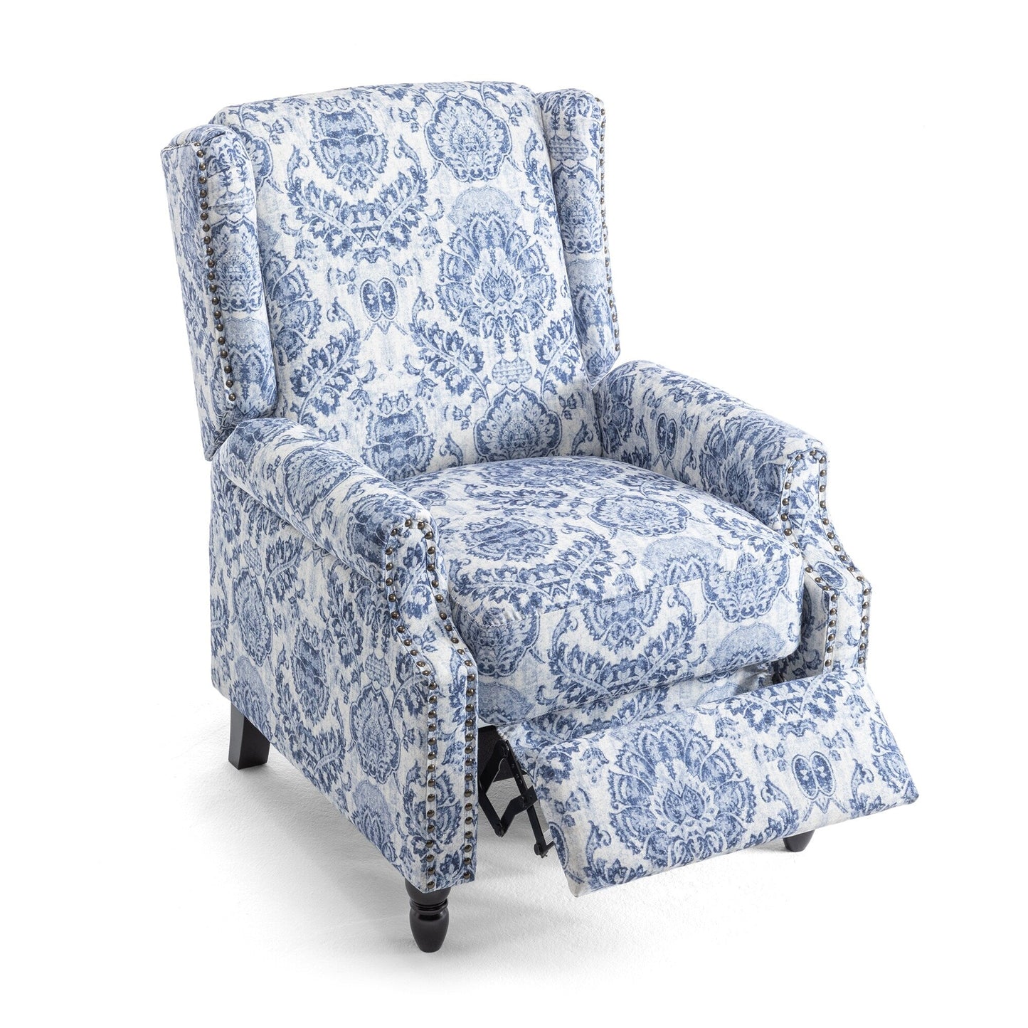 Lot de 2 fauteuils inclinables manuels en lin fleuri avec repose-pieds