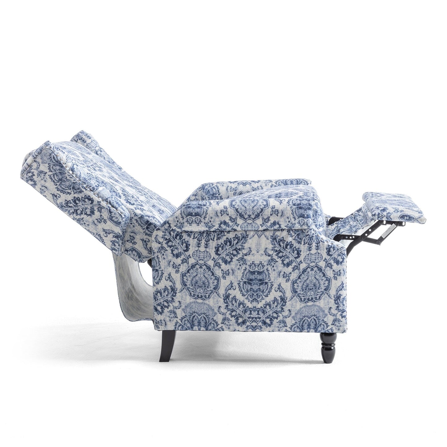 Lot de 2 fauteuils inclinables manuels en lin fleuri avec repose-pieds