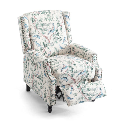 Lot de 2 fauteuils inclinables manuels en lin fleuri avec repose-pieds