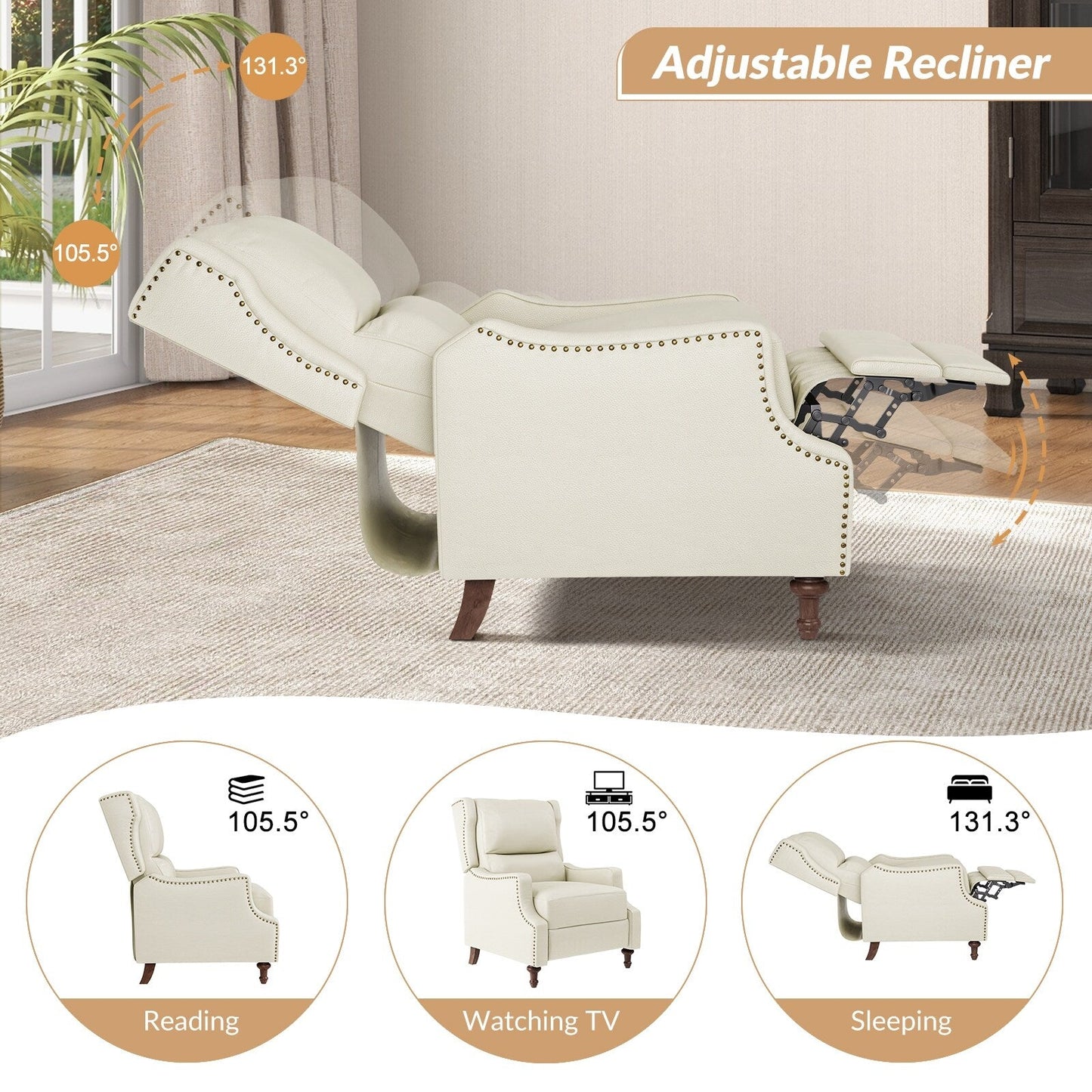 Fauteuil inclinable Florens en cuir véritable avec garnitures cloutées par HULALA HOME