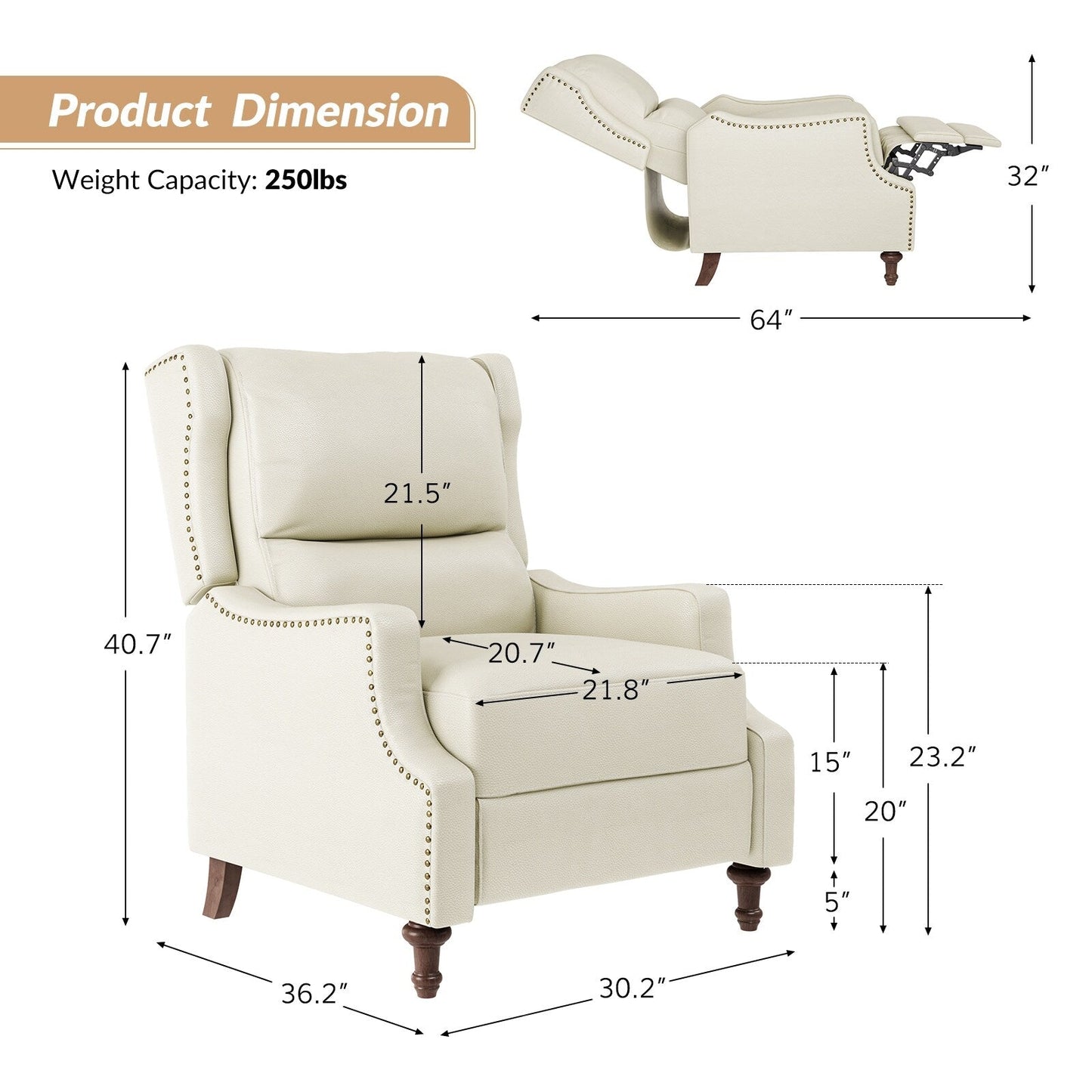 Fauteuil inclinable Florens en cuir véritable avec garnitures cloutées par HULALA HOME