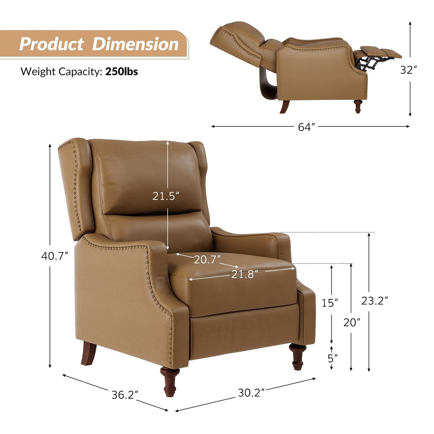 Fauteuil inclinable Florens en cuir véritable avec garnitures cloutées par HULALA HOME