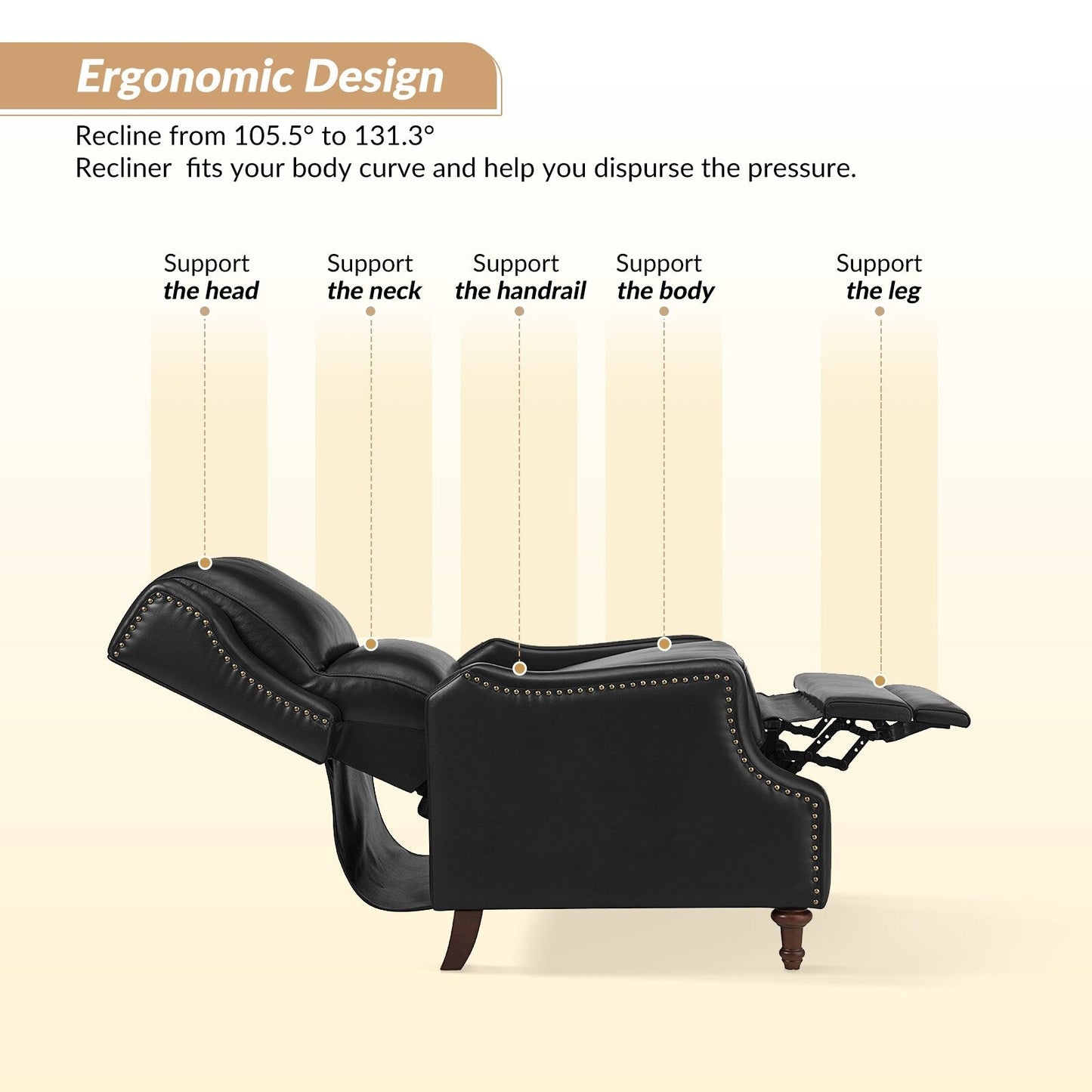 Fauteuil inclinable Florens en cuir véritable avec garnitures cloutées par HULALA HOME