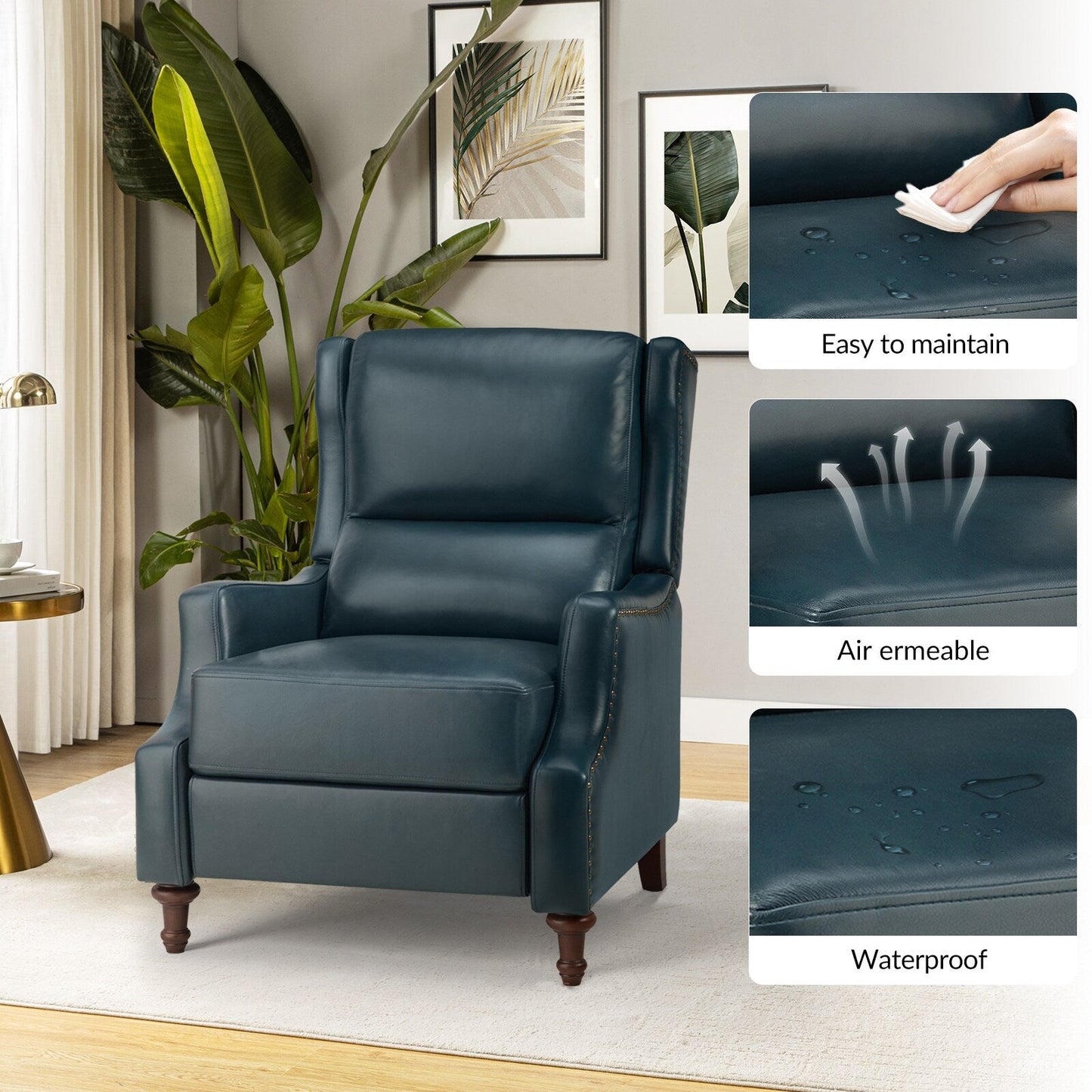 Fauteuil inclinable Florens en cuir véritable avec garnitures cloutées par HULALA HOME