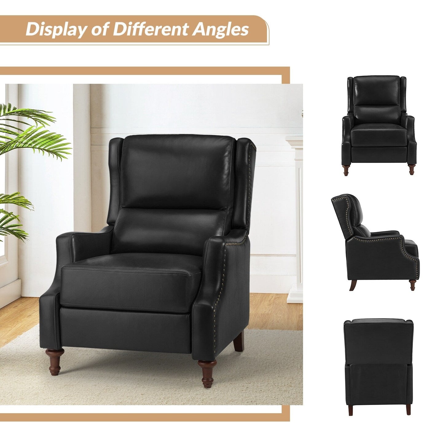 Fauteuil inclinable Florens en cuir véritable avec garnitures cloutées par HULALA HOME