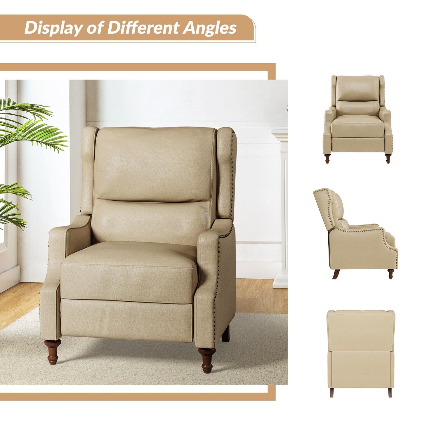 Fauteuil inclinable Florens en cuir véritable avec garnitures cloutées par HULALA HOME