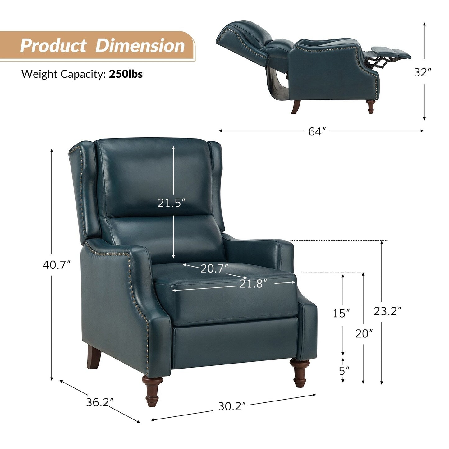 Fauteuil inclinable Florens en cuir véritable avec garnitures cloutées par HULALA HOME